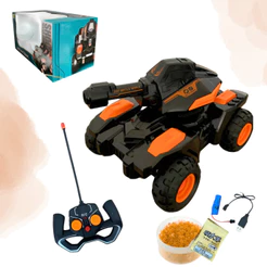 Carrinho de Controle Remoto Tanque de Guerra Lança Bolinhas de Gel e Gira 180º!
