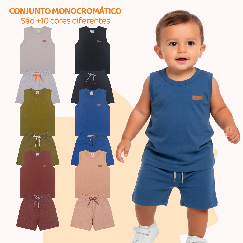 Kit 2, 6 ou 10 Peças Regata Bebê de Menino Minimalista Monocromático Verão Infantil Masculino Basico Roupa de Calor