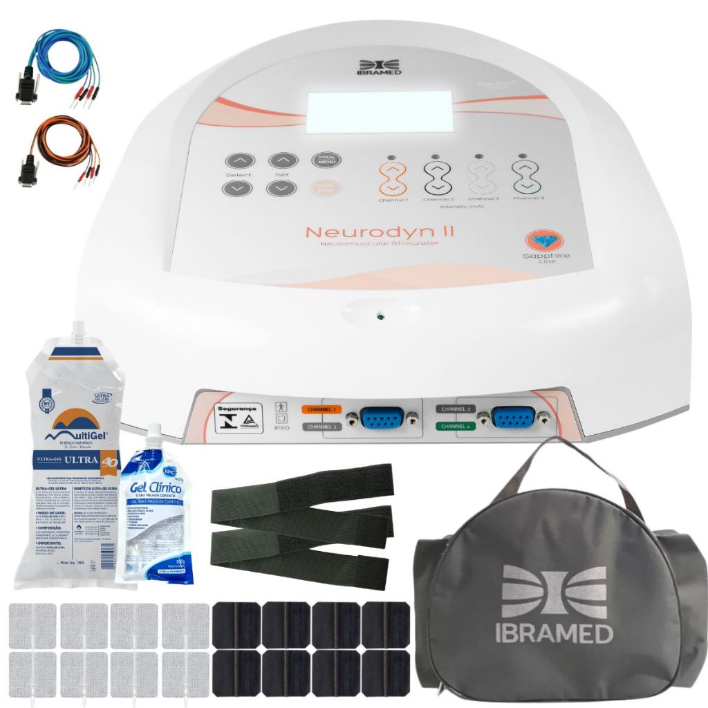 Neurodyn II Ibramed 4 Canais TENS FES Russa Bivolt Com 2 Faixas em Oferta na Shopee