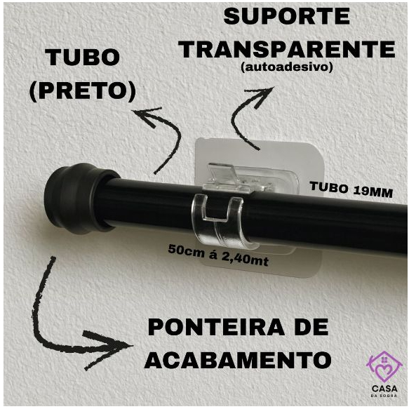 Ganchos Autoadesivos com Barra de Cortina Adesivo Instalação Sem Pregos