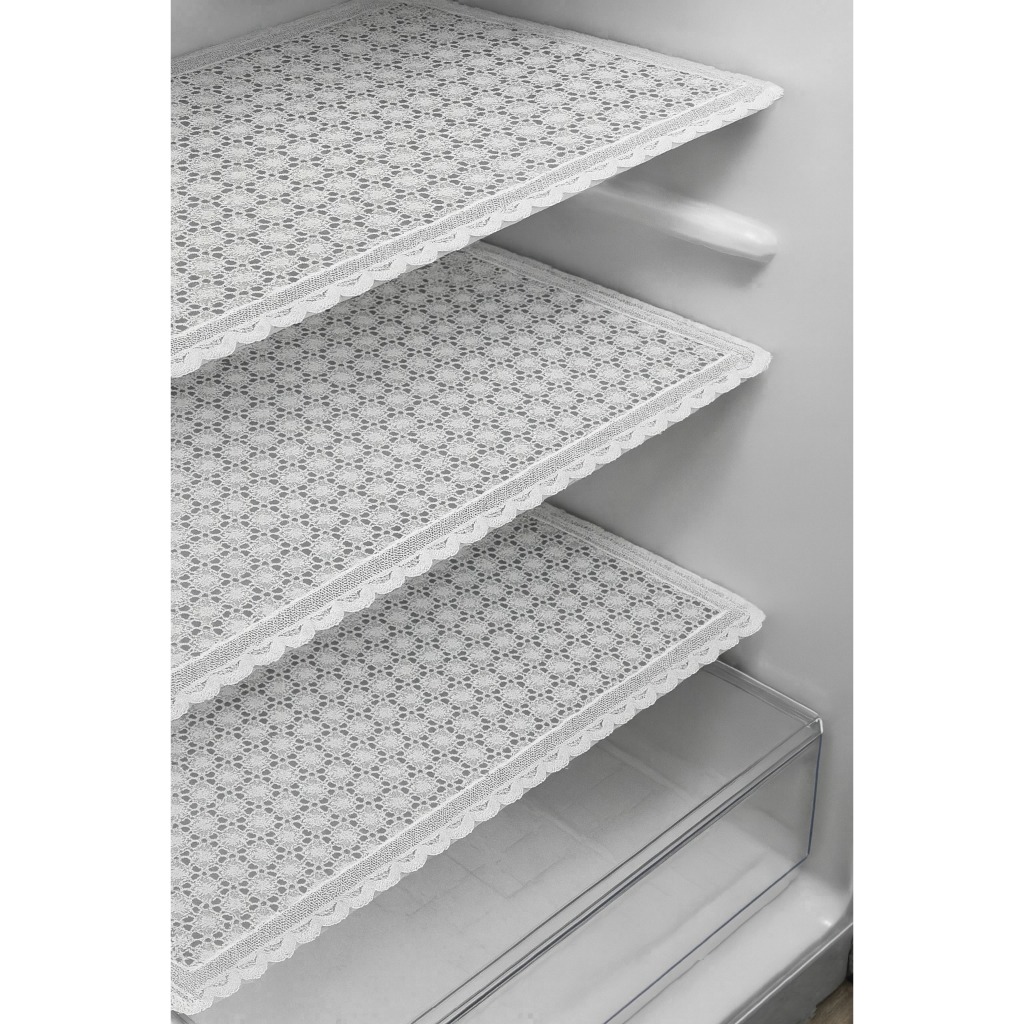Kit Forro Antiderrapante PVC Rendado Branco 53 x 35cm Lavável Toalhas de Geladeira