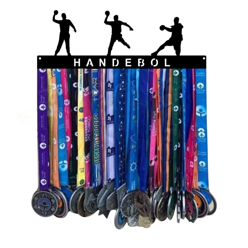 Porta medalhas Handebol Masculino quadro decorativo Mdf preto