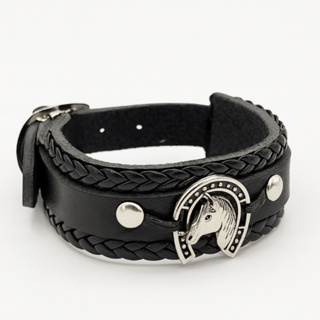 Pulseira Masculina de Couro Minimalista Pingente de Cavalo Prata em Oferta na Shopee