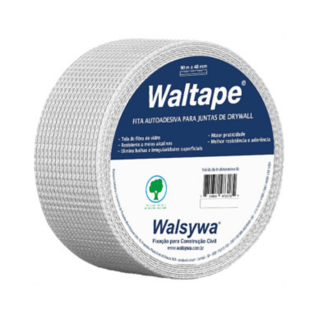 Fita Autoadesiva Telada Drywall, Gesso, Isopor 48mm x 90m Walsywa Waltape – Fibra de Vidro Juntas Reparos