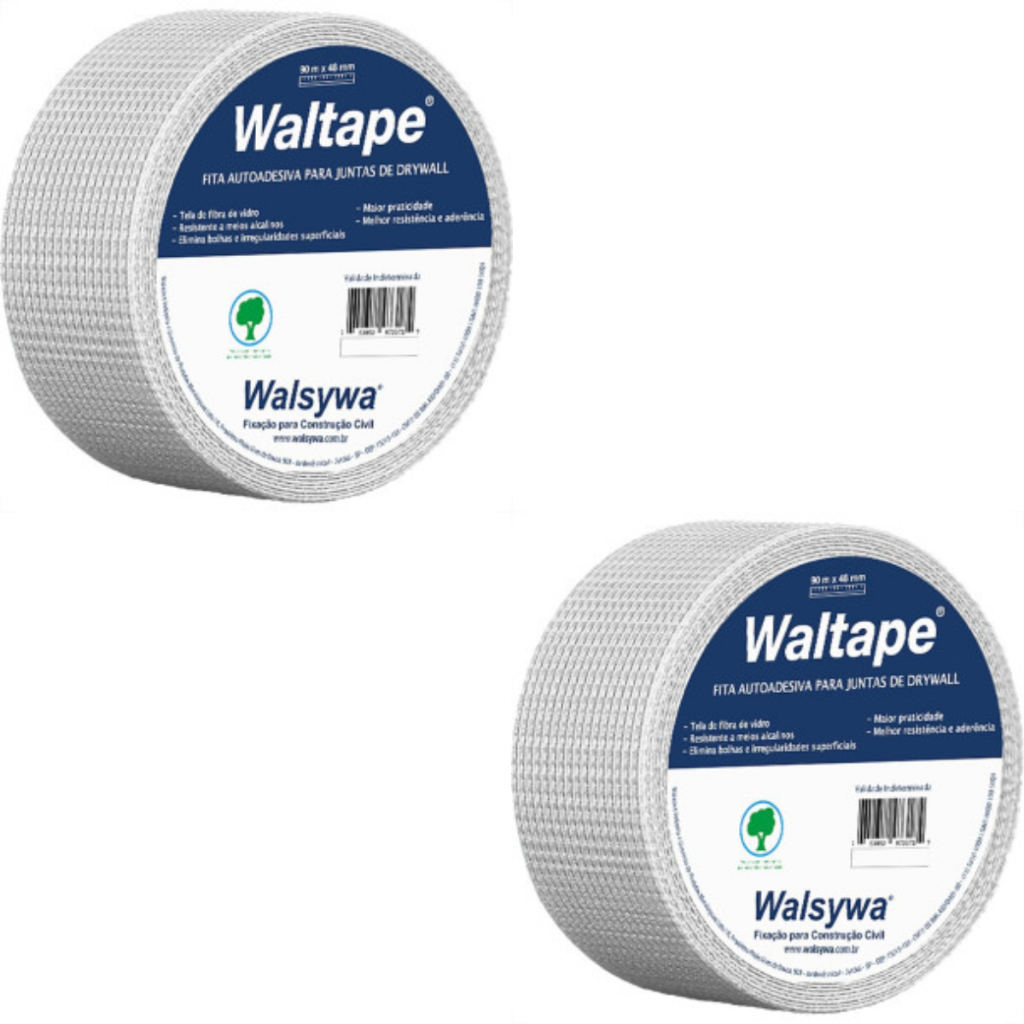 02 Fita Autoadesiva Telada Drywall, Gesso, Isopor Walsywa Waltape – Fibra de Vidro Juntas Reparos
