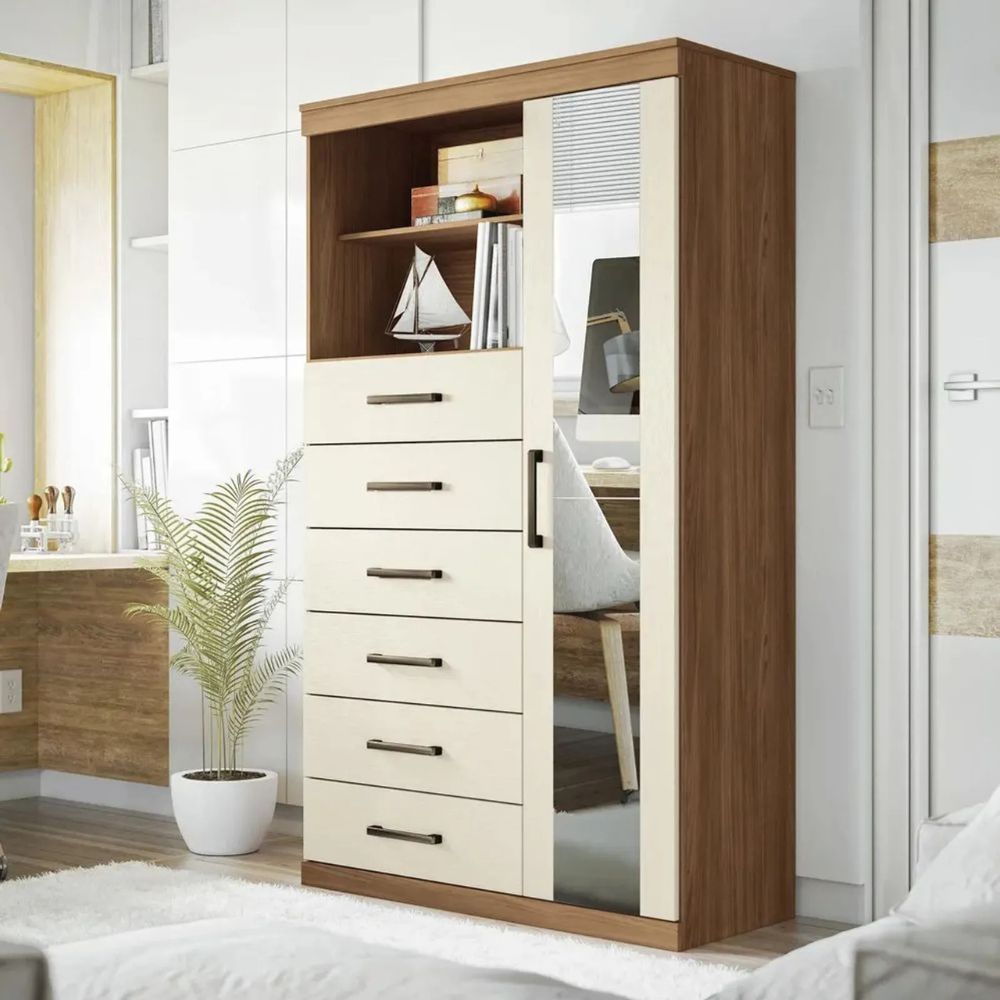 Cômoda 1 Porta Com Espelho 6 Gavetas Marabá Santos Andirá em Oferta na Shopee