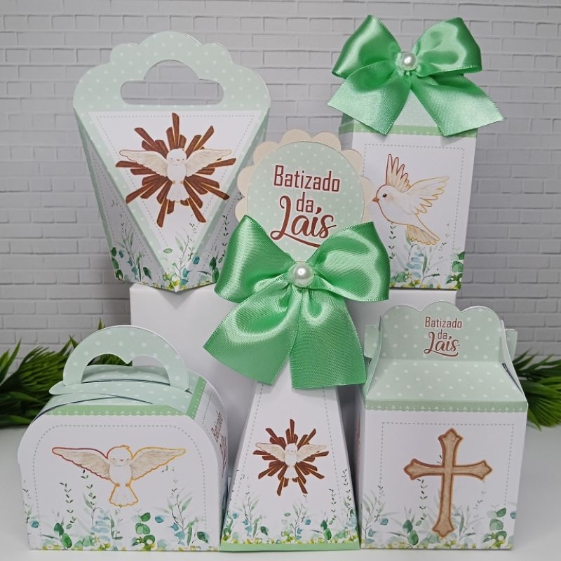 KIT PERSONALIZADO BATIZADO VERDE (PEGUE E MONTE) / LEMBRANCINHAS BATIZADO / CAIXINHAS BATIZADO VERDE