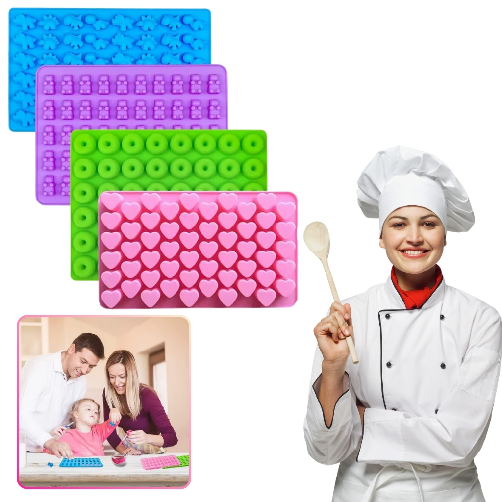 Forma Molde Silicone Gummy Bear coração minhoca animais frutas Forma Gelatina Bala Candy