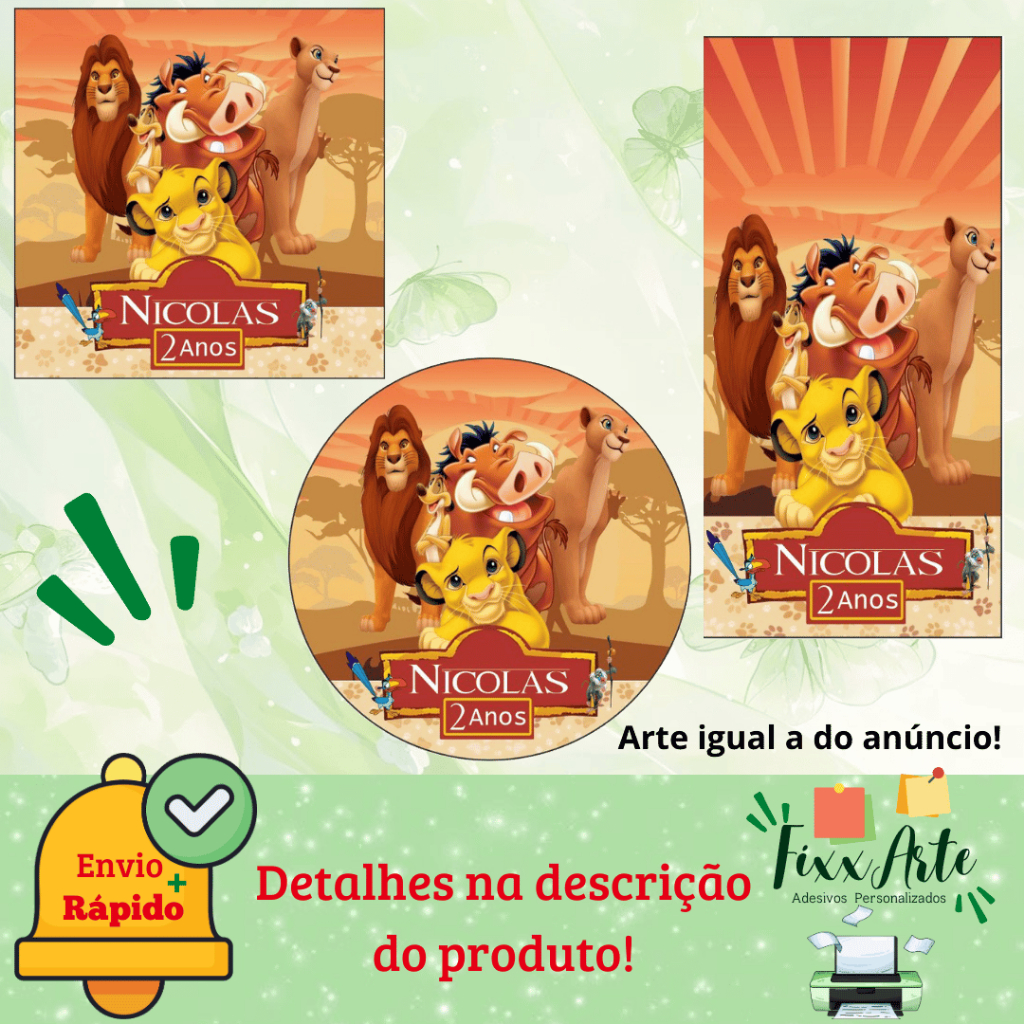 REI LEÃO - 100/60/40 Adesivos Personalizados para Festas ( Envia Rápido) em Oferta na Shopee