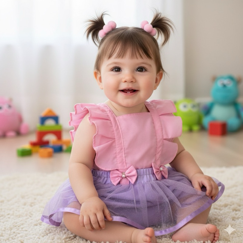 Romper Temático Boo Monstros SA mêsversario menina+ Xuxinhas de Cabelo