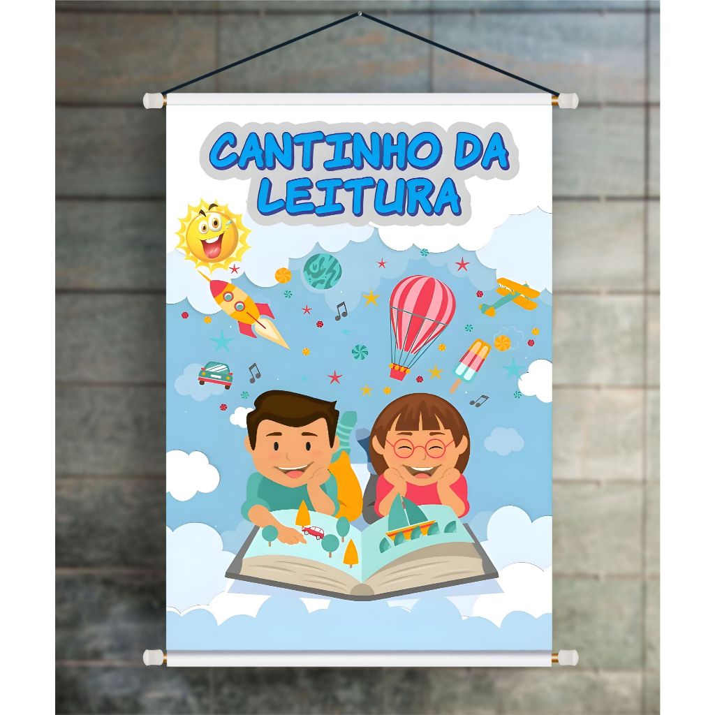 BANNER ARTE PRONTA - CANTINHO DA LEITURA AZUL em Oferta na Shopee