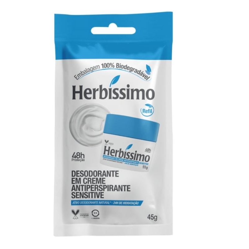 Sachê Refil Desodorante Creme Antitranspirante Sensitive Herbissimo - 45g