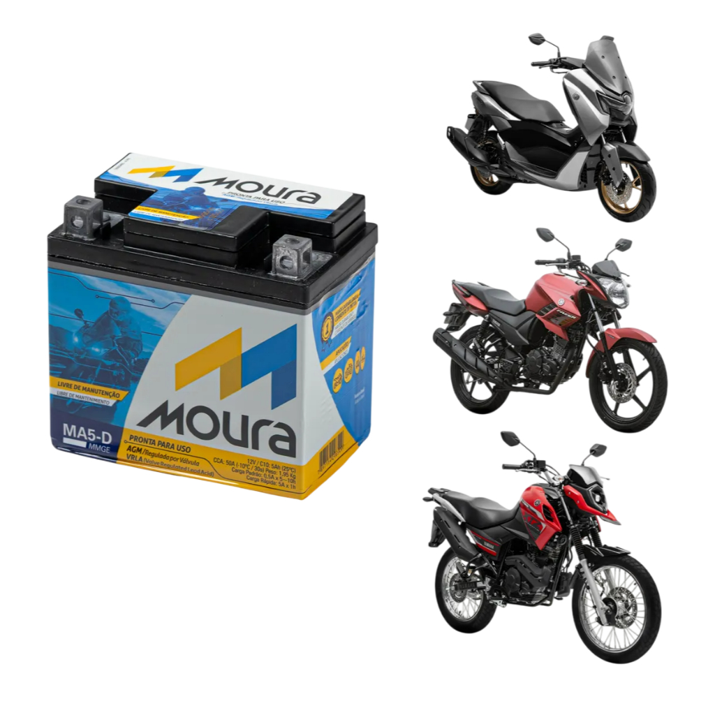 Bateria Moura Moto 5Ah Biz 125 /Cg 125 /Cg 150 Fan/Titan/Start 160/Factor 150/Xre 300 Bros 150 /Cb Twister 250 2018/2026