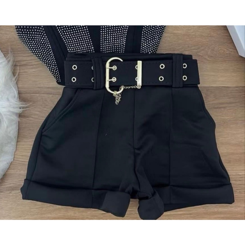 Short Femenino com Cinto Cintura Alta Bolso Funcional Neopreme Premium look Casual em Oferta na Shopee