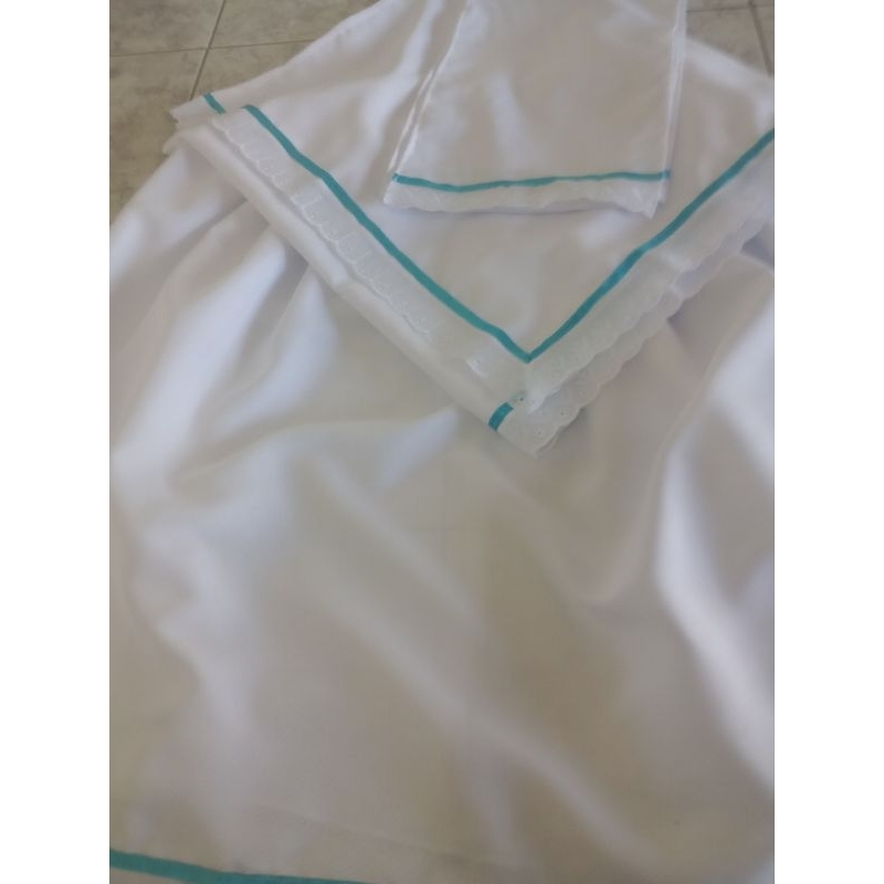 conjunto 3 peças saia pano da costa e pano de cabeça fita azul turqueza