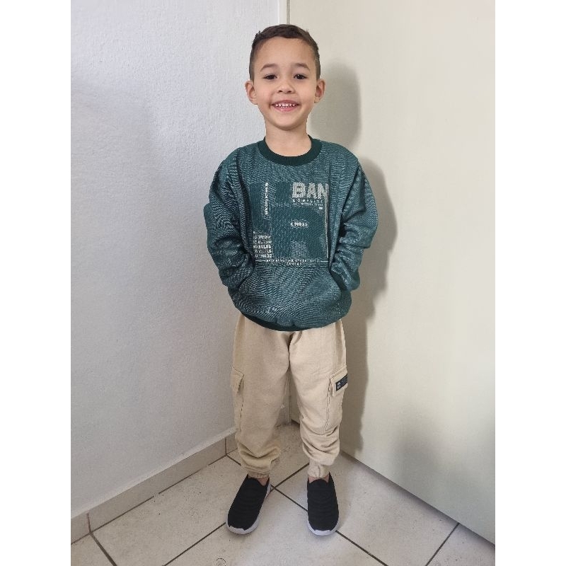 Conjunto Infantil Masculino inverno Moletom com Calça Cargo Bege Confortável e Estiloso marca angero tamanho 6