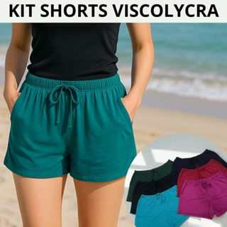 Kit Short Feminino na Malha Viscolycra Confortável Casual Verão Dia Dia Liso Dormir Com Bolso Elástico Cintura em Oferta na Shopee