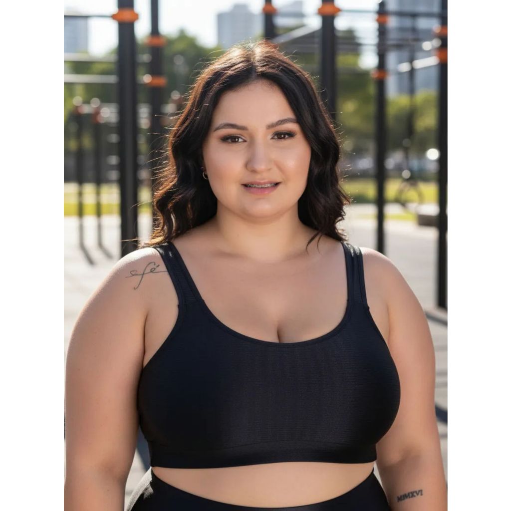 Top de Academia Grande Plus Size New Zig 3D Liso 46 48 50 Nicole Plus