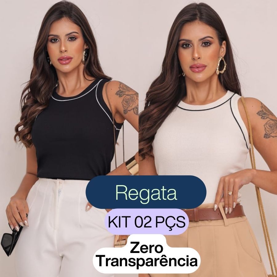 Kit 02 Regatas Feminina Canelada Ribana Premium Tamanho único em Oferta na Shopee