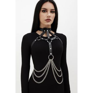 HARNESS SAFIRA COM CORRENTES  ARGOLAS GOTICO COSPLAY em Oferta na Shopee