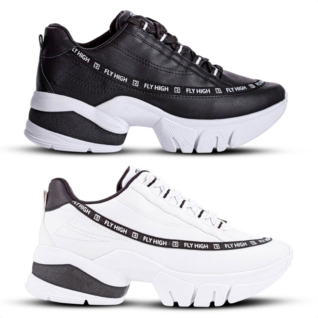 Tênis Ramarim Fly High Feminino Branco e Preto Confortável Moda Casual
