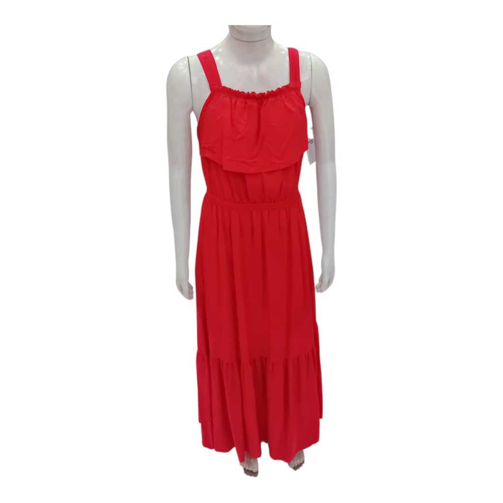VESTIDO JUVENIL VERMELHO LONGO 100% VISCOSE MALWEE KIDS 10-12-14-16-18