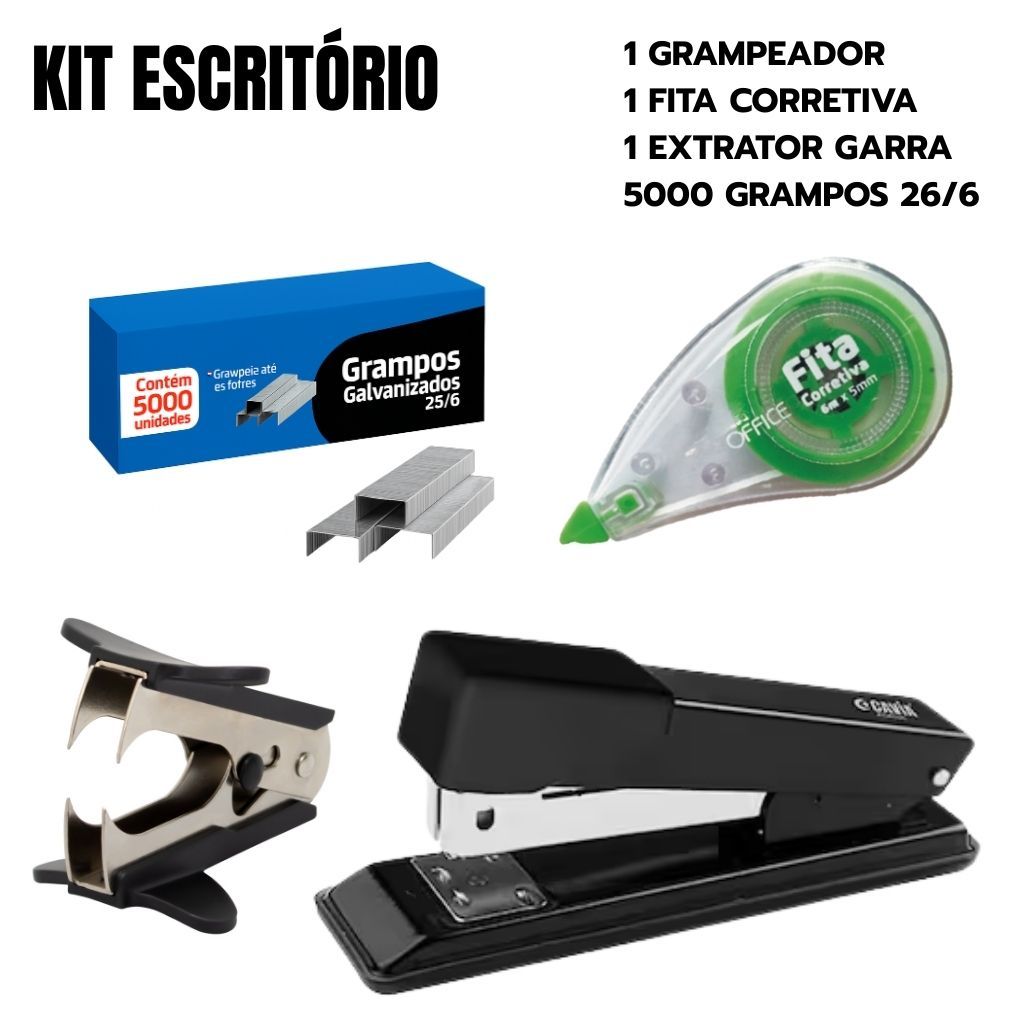 KIT GRAMPEADOR GRAMPOS REMOVEDOR GARRA FITA CORRETIVA ESCRITORIO OFFICE