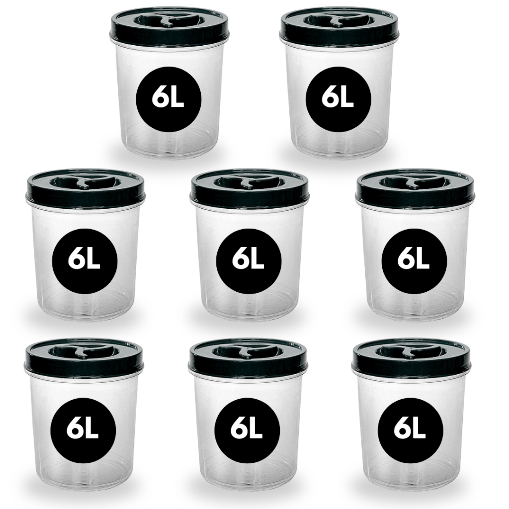 Jogo 8 Potes de 6 Litros Pote Mantimento Redondo Transparente Tampa Rosca BRA FREE Arroz Feijão em Oferta na Shopee
