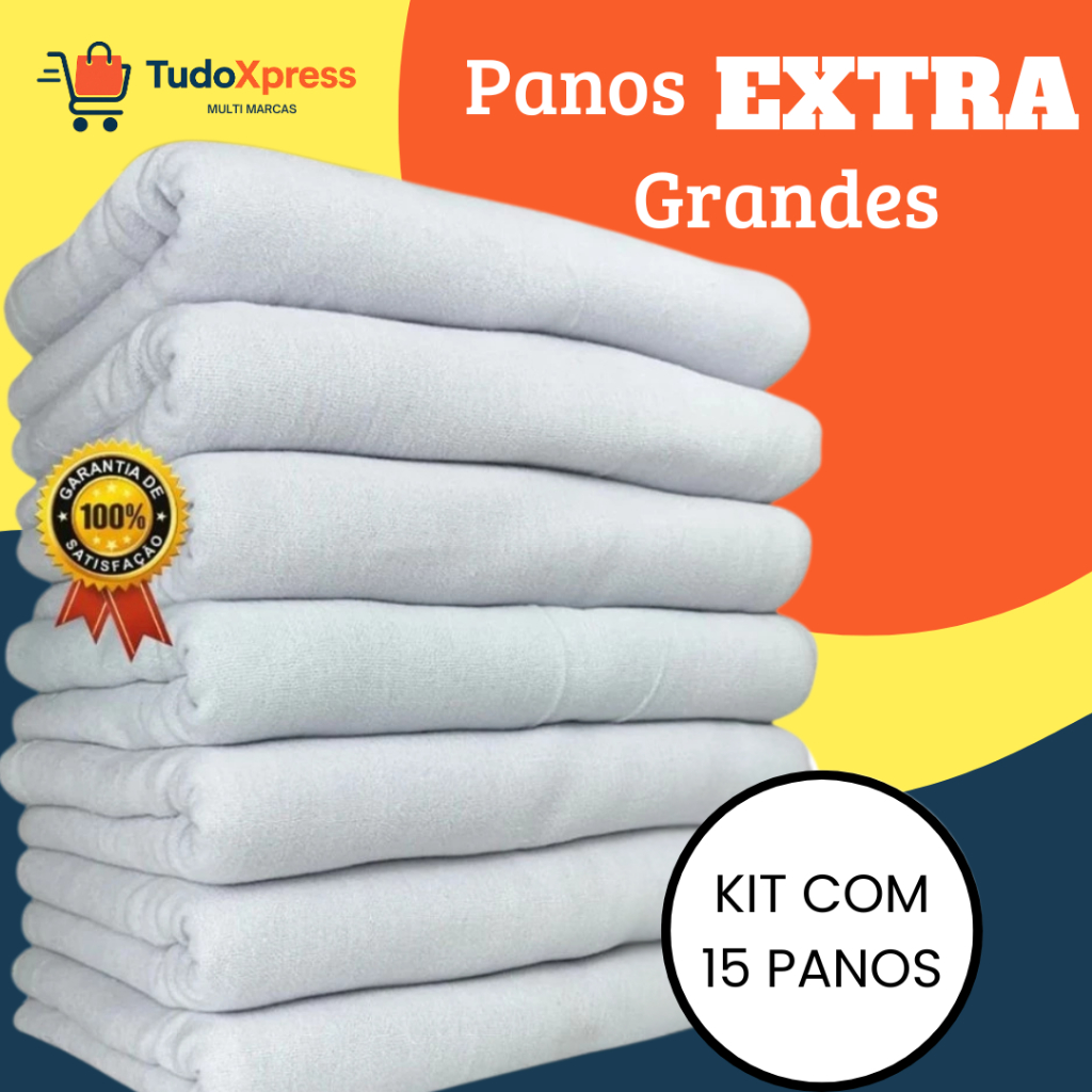 Kit Pano de Chão Extra Grande Profissional Saco Alvejado 100% Algodão 5 a 15 Unidades