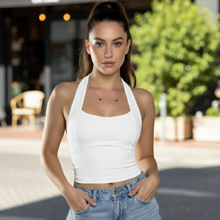 Blusa Halter Feminina Cropped Top Frente Única Costas Nua