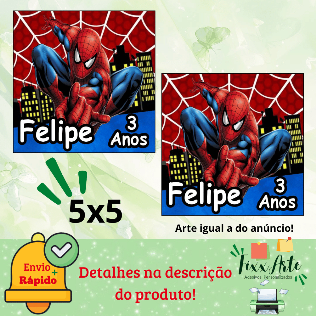 HOMEM ARANHA- 100/60/40 Adesivos Personalizados para Festas ( Envia Rápido)