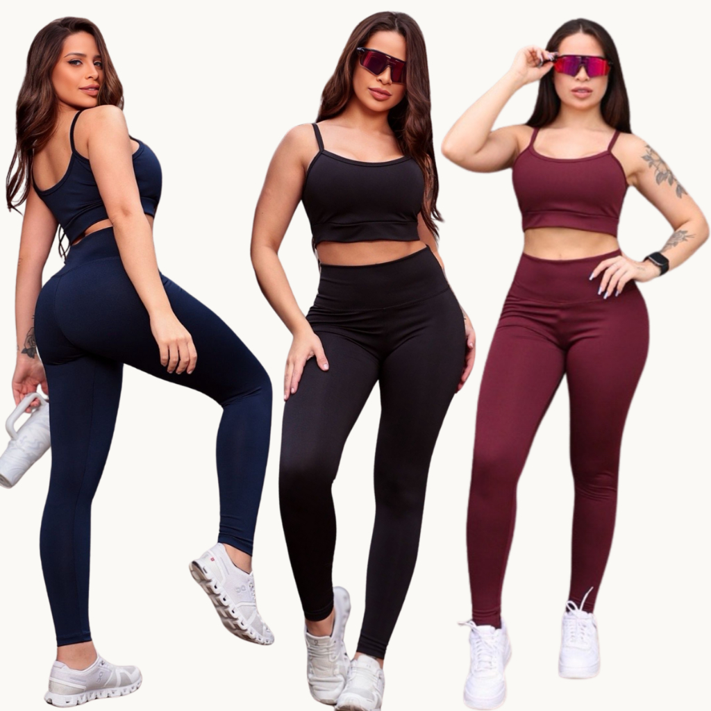 Conjunto Fitness Calça Legging Top com Bojo Feminino Zero Transparência Academia Costura Reforçada Cós Alto em Oferta na Shopee