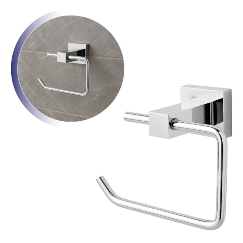 Porta Papel Higiênico Papeleira Metal Inox Cromado Suporte Parede Quadrado Luxo Hotel Lavabo Sauna