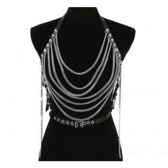 HARNESS BIANCA COM CORRENTES ACESSORIO GOTICO COSPLAY