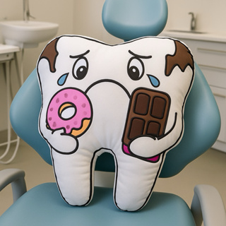 Almofada 3D dente com escova e dente com chocolate, decoração dentista, consultório, presente em Oferta na Shopee