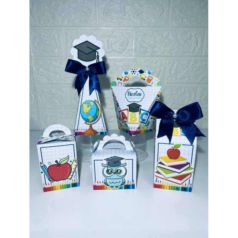 Kit caixinhas Personalizadas ABC azul PEGUE E MONTE - Lembrancinhas para Aniversário - Caixinha Personalizadas