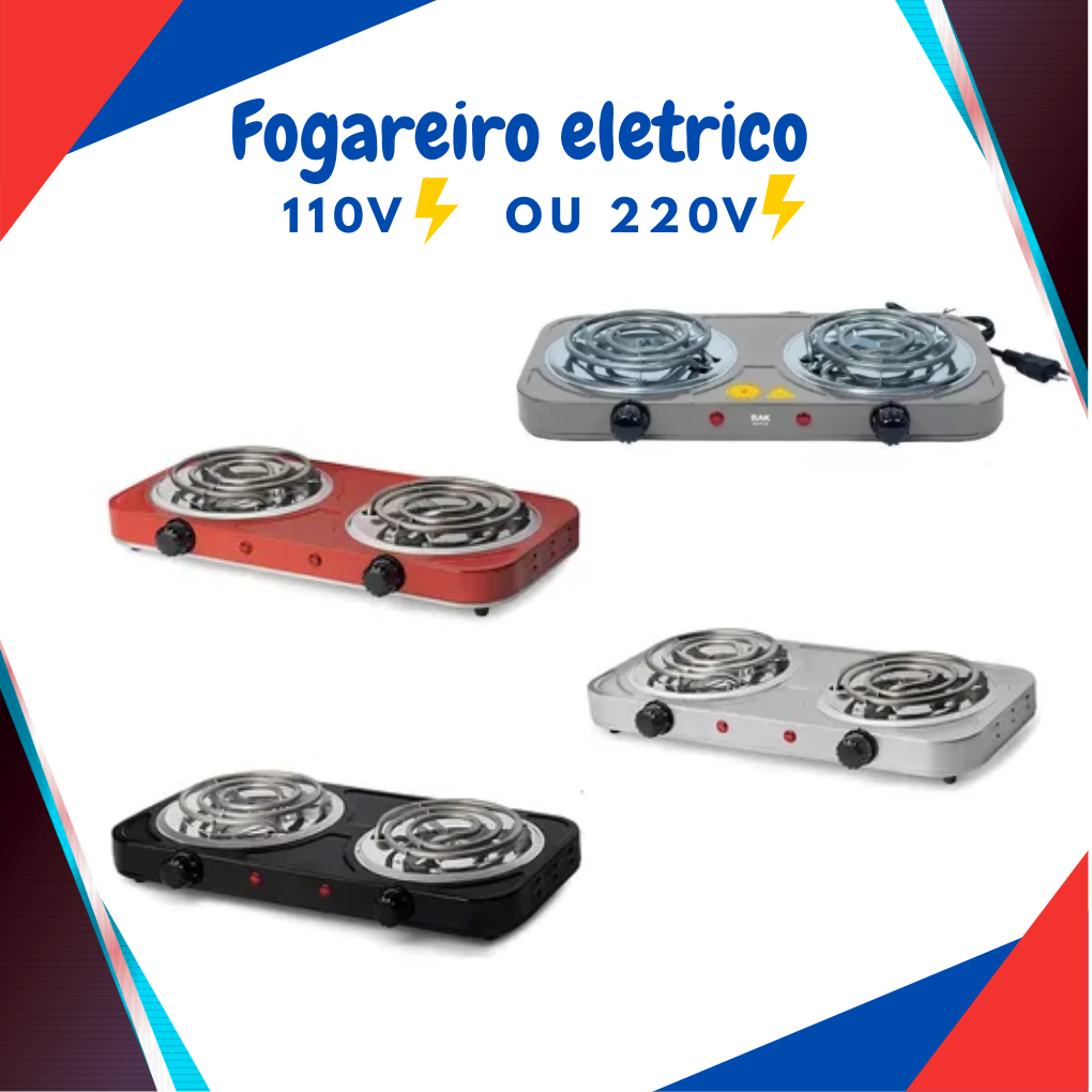 Imagem Fogareiro Elétrico 2 Bocas Portátil Camping Cooktop Cozinha 110v - 220v Viagem Premium