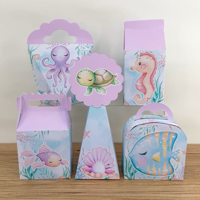KIT FESTA PRONTA ENTREGA FUNDO DO MAR MENINA Personalizado PEGUE E MONTE Lembrancinhas - Caixinhas Personalizadas