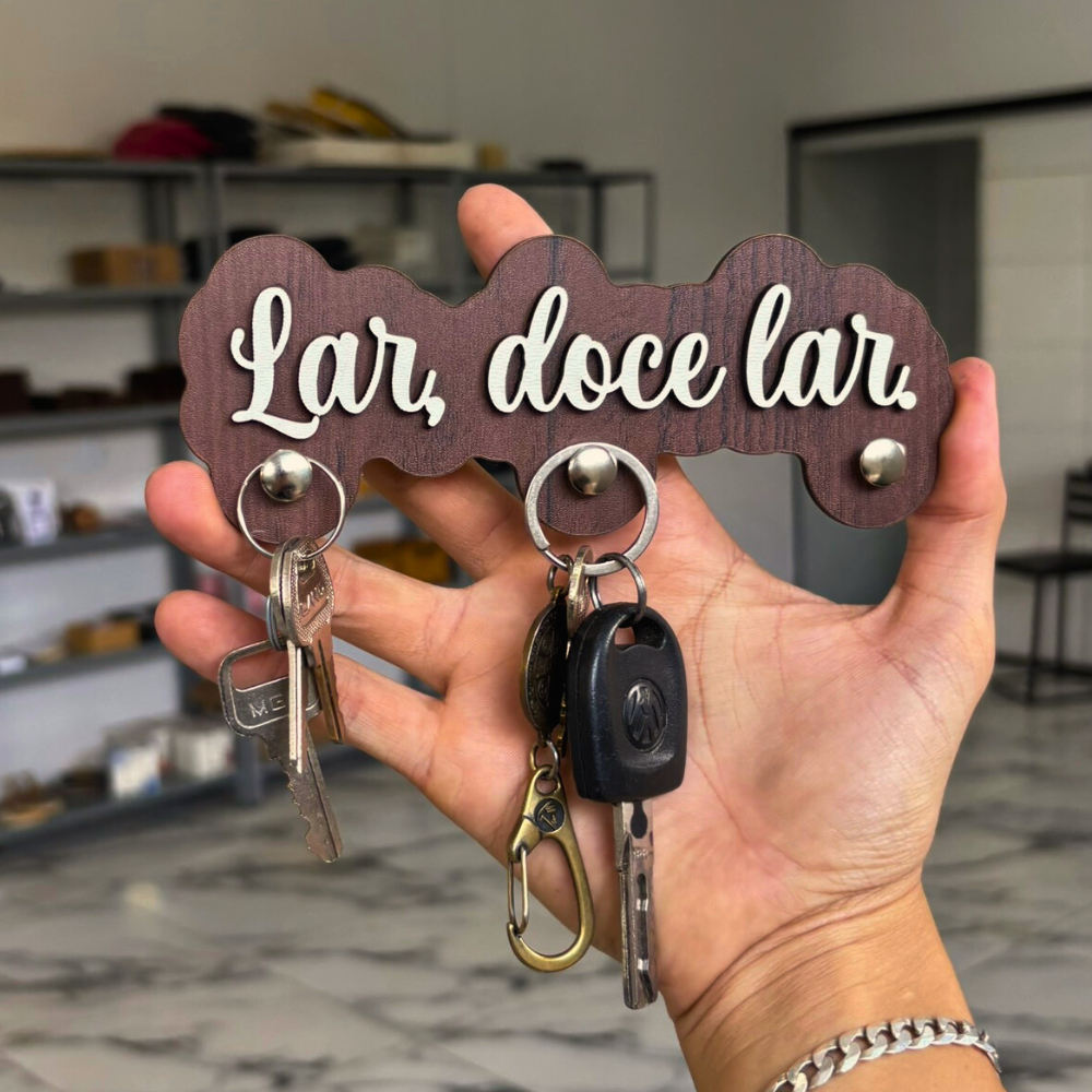 Porta Chaves Mdf Madeira Frases Relevo Branco Parede Decorativo Casa Sem Furos