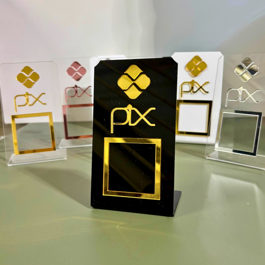 Placa Pix Display de Mesa QR Code Balcão Acrílico Pagamento Loja