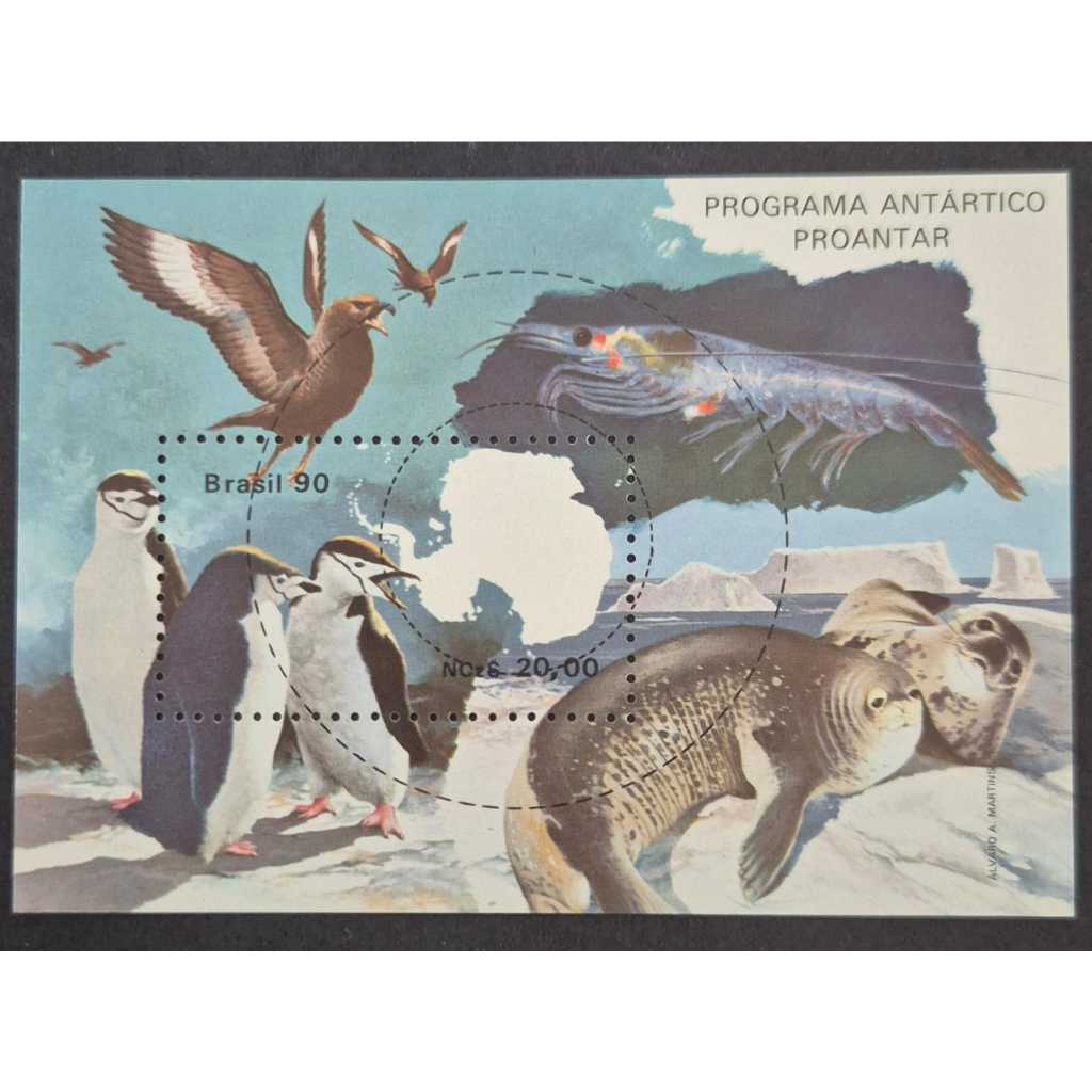 Bloco selos dos correios - Brasil 1990 - Programa Antártico PROANTAR - Código RHM B84.