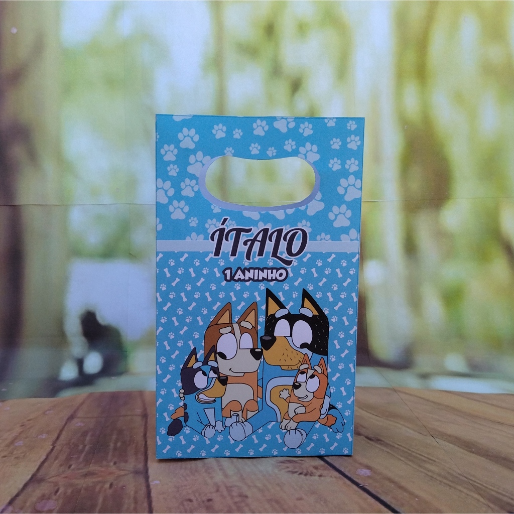 PEGUE e MONTE - Sacolinha P Personalizada Tema Bluey Azul Claro - Lembrancinha para Festa Infantil