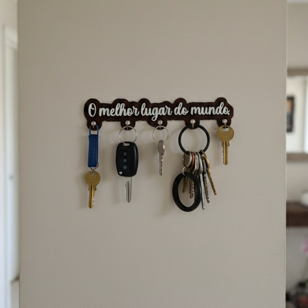 Porta Chaves de Parede em Mdf Preto Decorativo com Ganchos com fita Dupla face