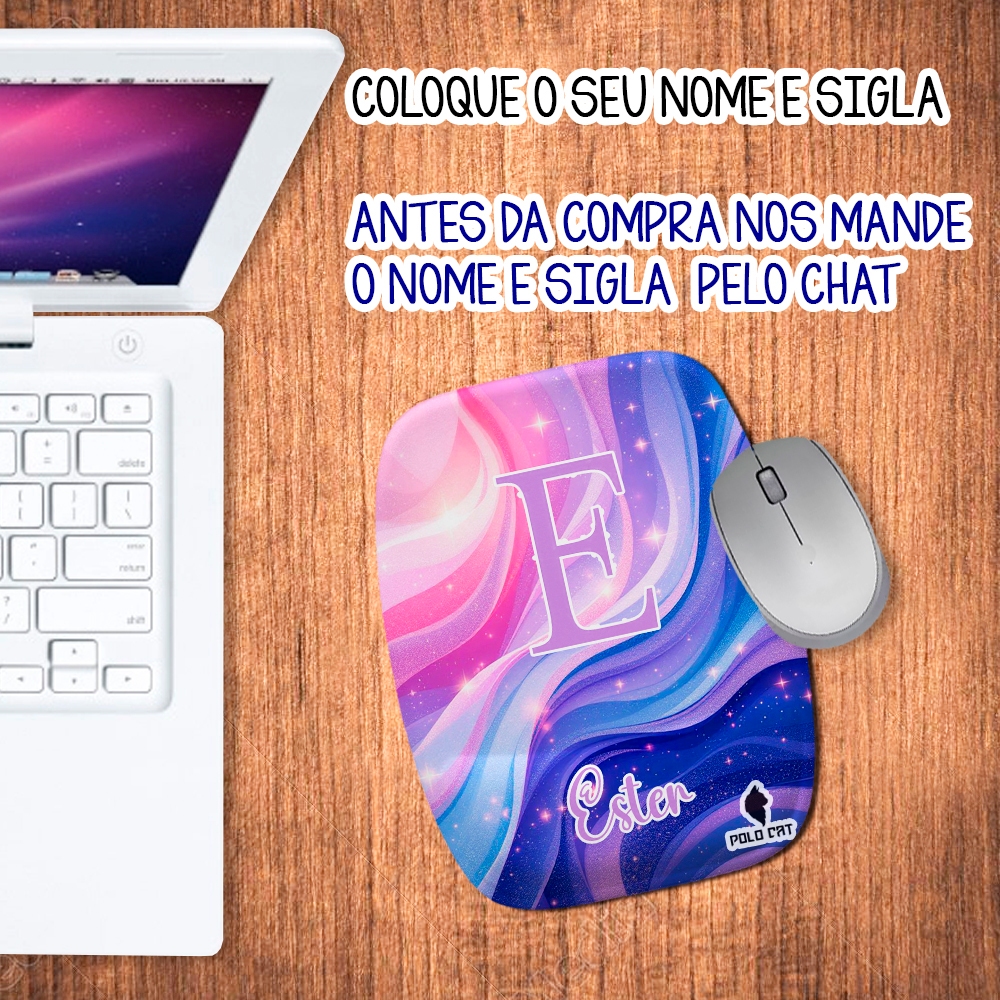 Mouse pad Ergonômico Personalizado Retangular com Nome e Sigla para Presente Éter Cintilante Colorido