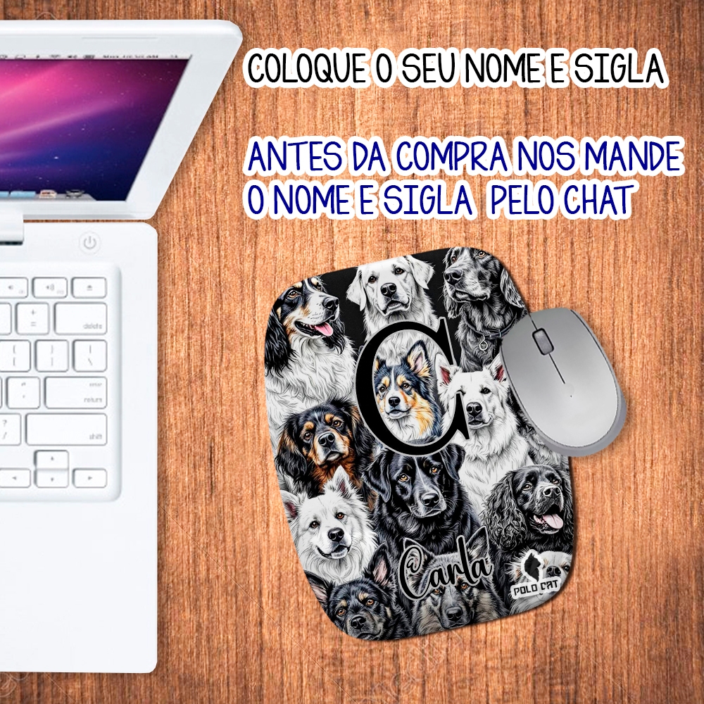 Mouse pad Ergonômico Personalizado Retangular com Nome e Sigla para Presente Cachorros Bando Canino