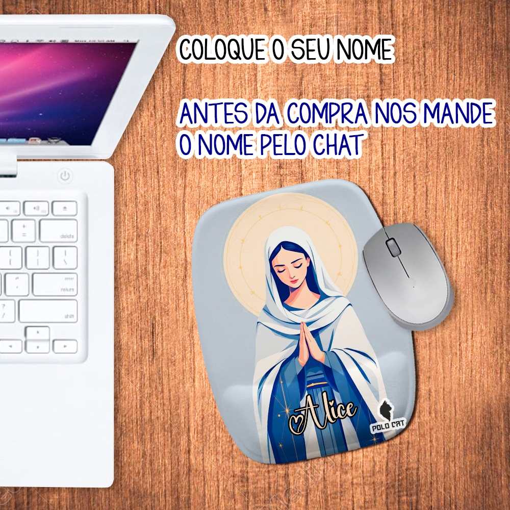 Mouse pad Ergonômico Personalizado Retangular com Nome e Sigla para Presente Maria da Paz Nossa Senhora