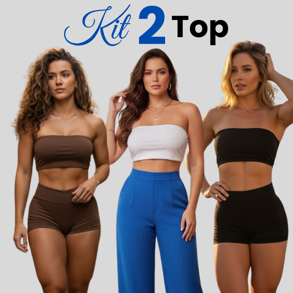 Kit 2 Top Tube Cropped Feminino Tomara Que Caia Suplex Liso Academia Moda Fitness Treino