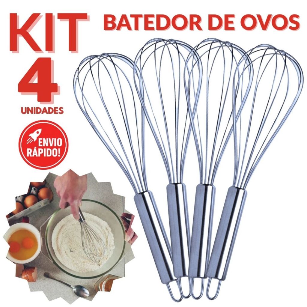 Batedor de Ovos Clara Inox Premium Fouet Cozinha Fue Misturador Resistente Massas Receitas Bolo Ovo