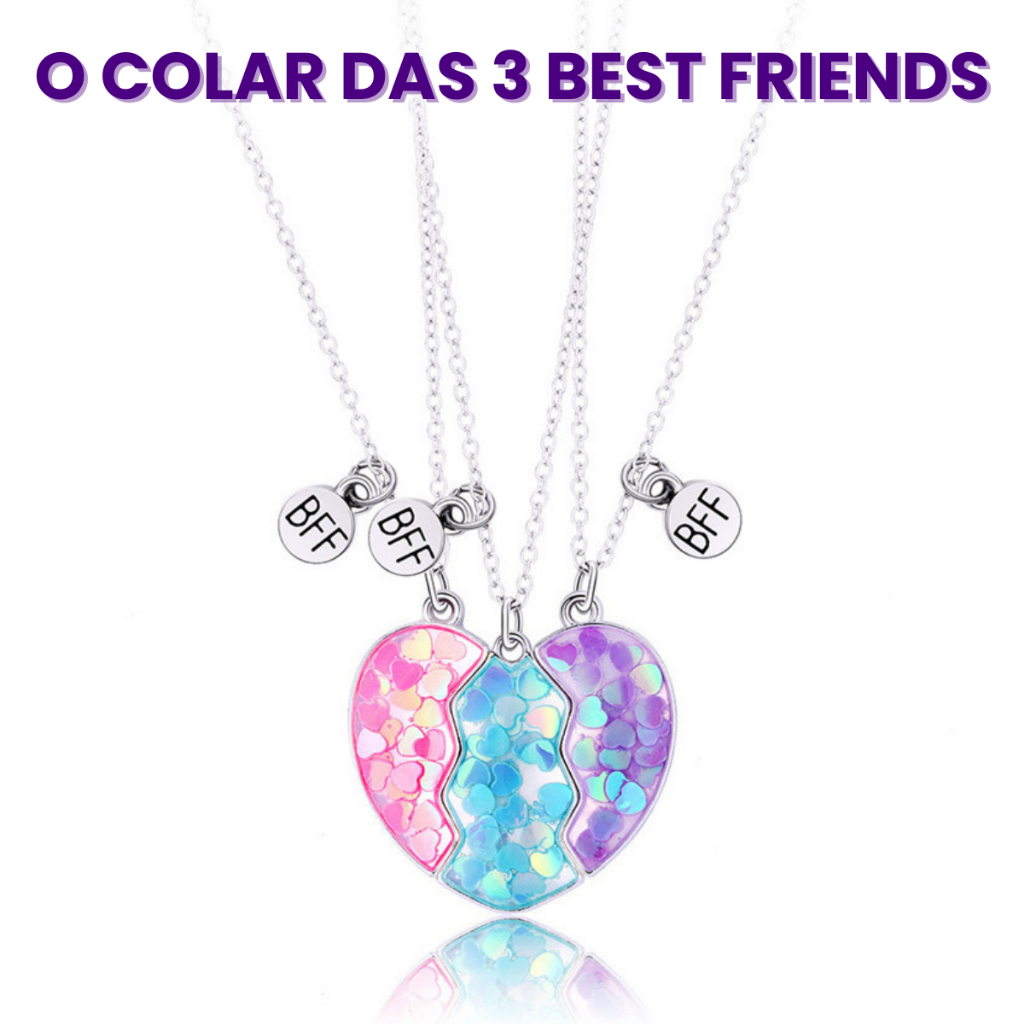 Kit Colar Amizade Magnético 3 Peças Trio 3 Amigas Bff Coração | Presente Meninas Kpop Best Friends