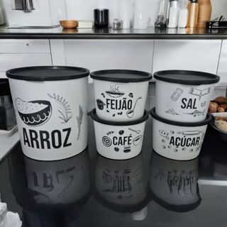 Jogo Porta Mantimento Conjunto 5 Peças Branco Com Tampa (Pote Arroz 4,5kg) + (4 Potes p/ 1kg) em Oferta na Shopee